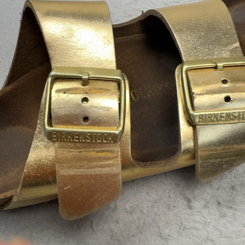 Birkenstock Arizona Shoes Womens Size 6 Gold Slide Sandals Cork Footbed Comfort - Picture 11 of 16